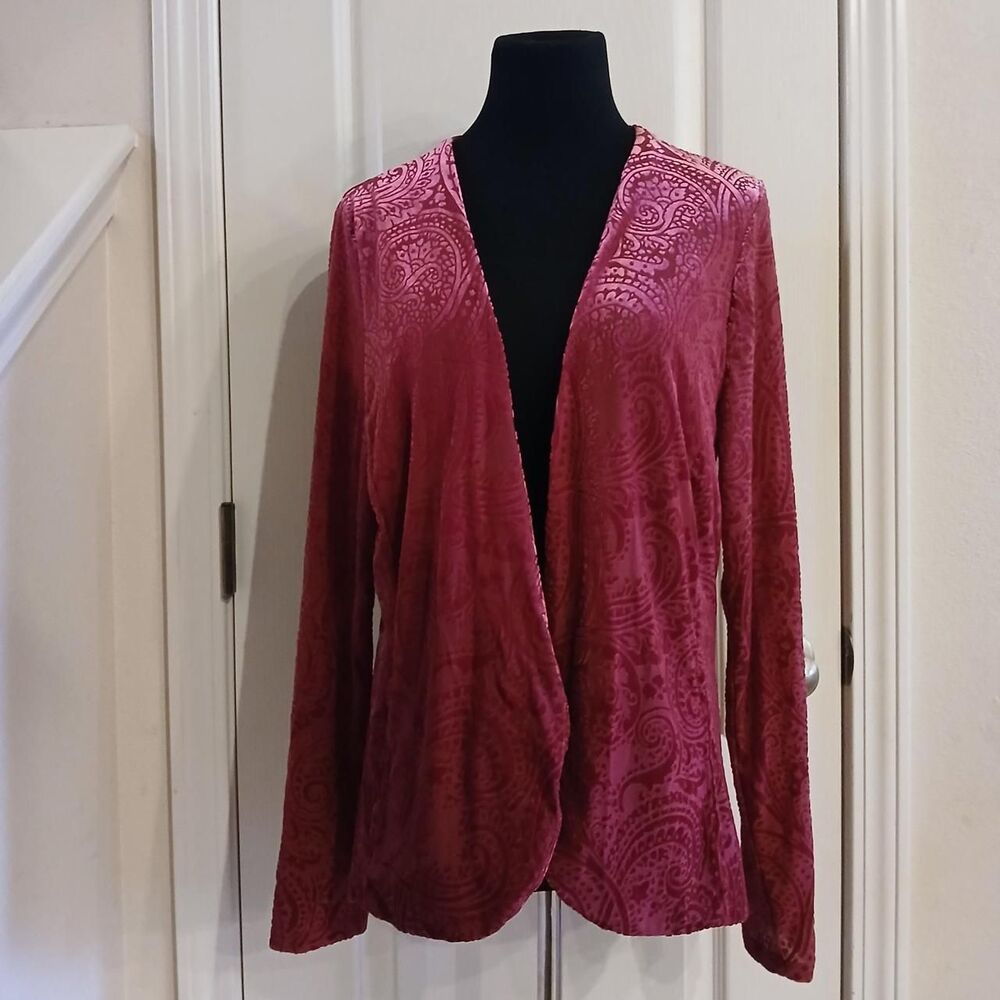 Romantic Torrid Burnout Velvet Open Blazer Cardigan Red Whimsygoth Boho Fairy - Picture 3 of 7